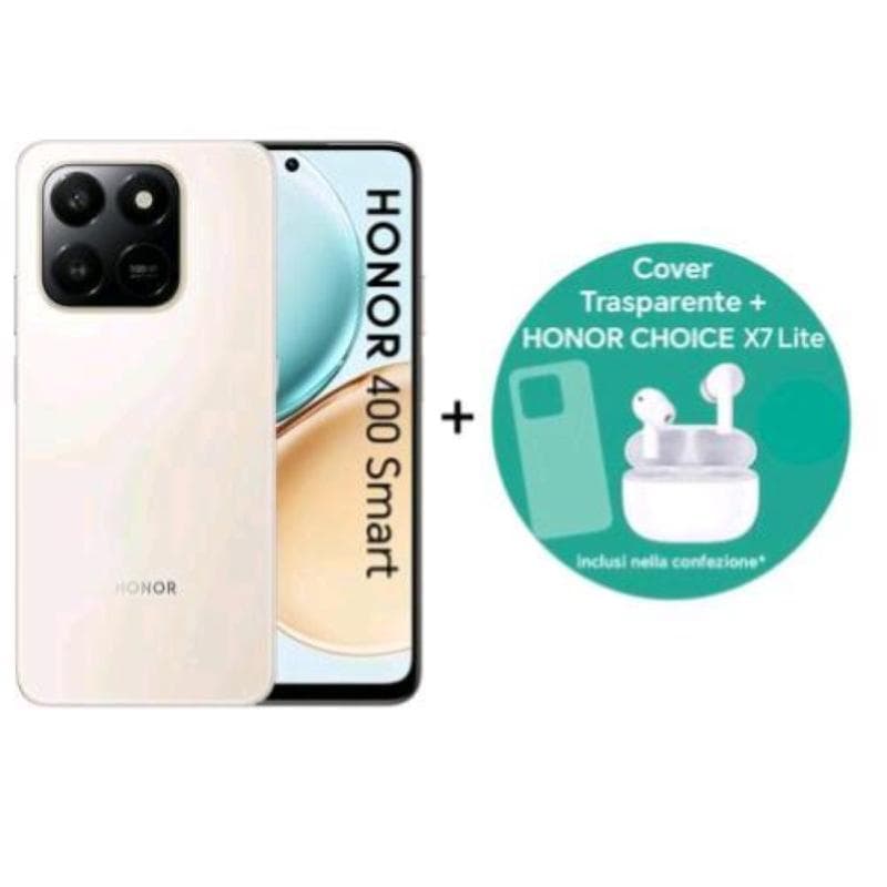 Honor 400 smart dual sim 6.77 octa core 256gb ram 8gb 4g lte italia gold bundle + auricolari bluetooth honor choice x7 lite + cover inclusi nella confezione