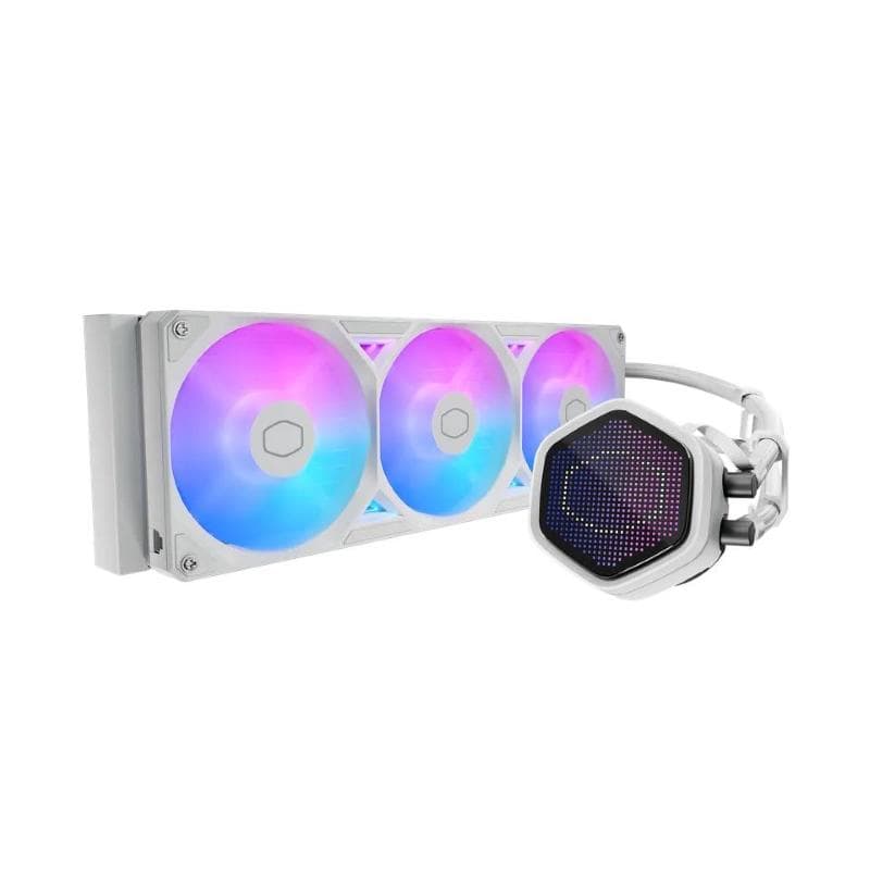 Cooler master dissipatore a liquido atmos ii, 2x120mm argb, kit schermo pixel incl, bianco