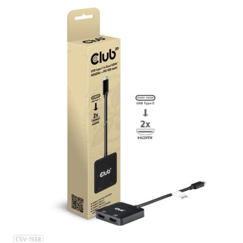 Club3d mst hub type c a dual hdmi 4k60hz m/f + pd3.0 100 watt