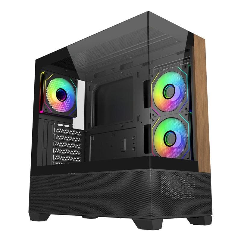 Cabinet atx midi tower cooler master e690-khnn-s00elite 690 wood black atx/matx/itx 1x3.5 1x2.5 3x120mm-argb-fan usb-c vetro