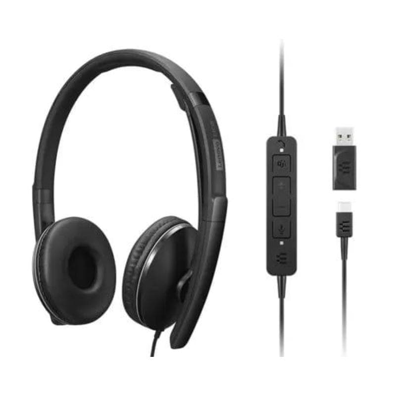 Lenovo cuffie cablate anc gen 2 (teams), con convertitore usb-c a usb-a e custodia