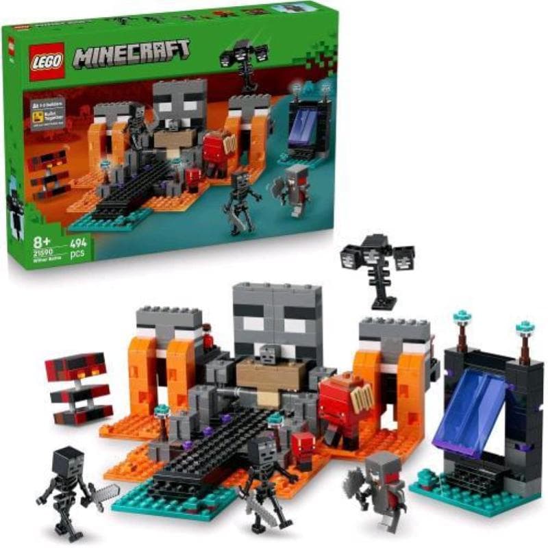 Lego minecraft battaglia contro il wither con guerriero crimson strider cubo di magma e 2 figure di scheletri