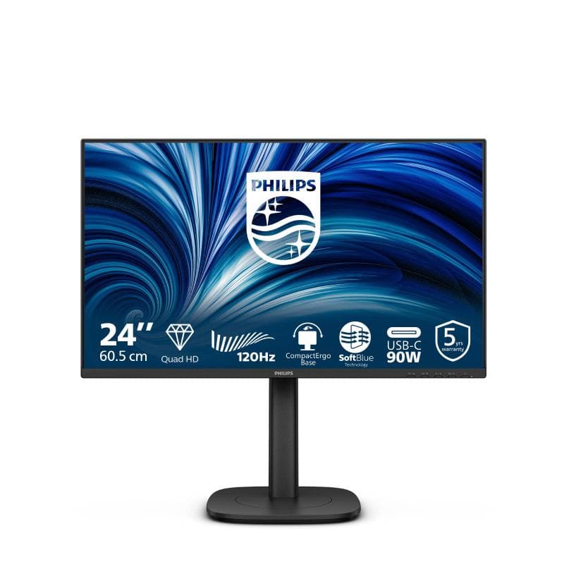 Monitor philips led 23.8 24b2u3601/00 ips 2560x1440 120hz 4ms 350cd/mÂ² 1500:1 2x2w mm reg.h pivot hdmi dp rj45 usb-c docking