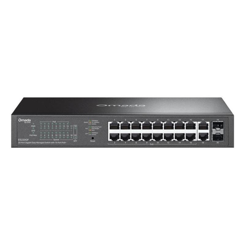 Switch tp-link omada es220gp 16x gigabit poe+ + 2x gigabit rj45 + 2x sfp 1u 13-inch rack-mountable easy managed switch