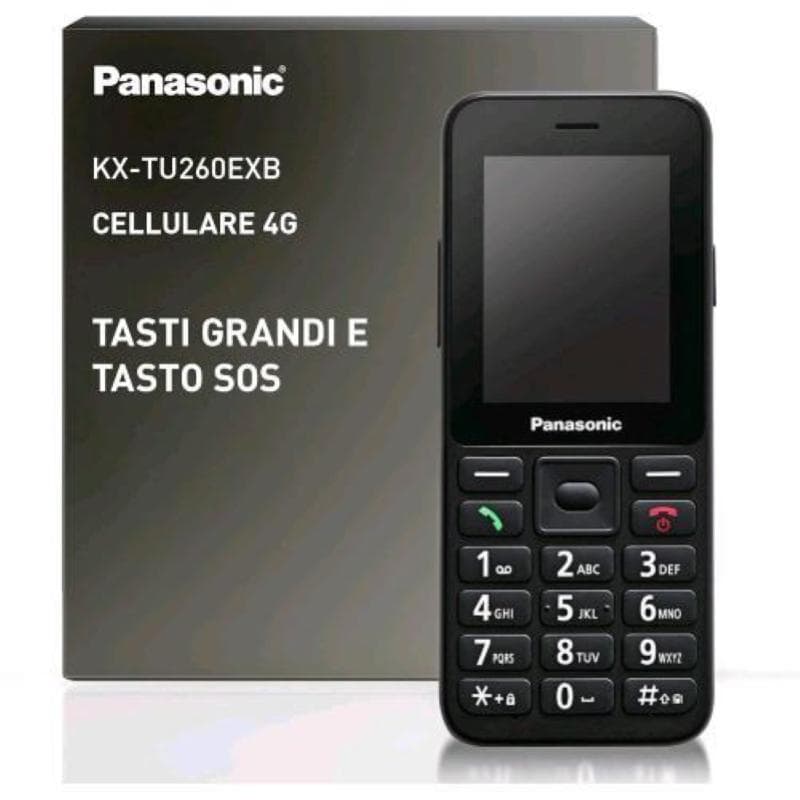 Panasonic kx-tu260exb 4g 2.4 senior phone tasti grandi e tasto sos facile da usare ip44 4g italia black
