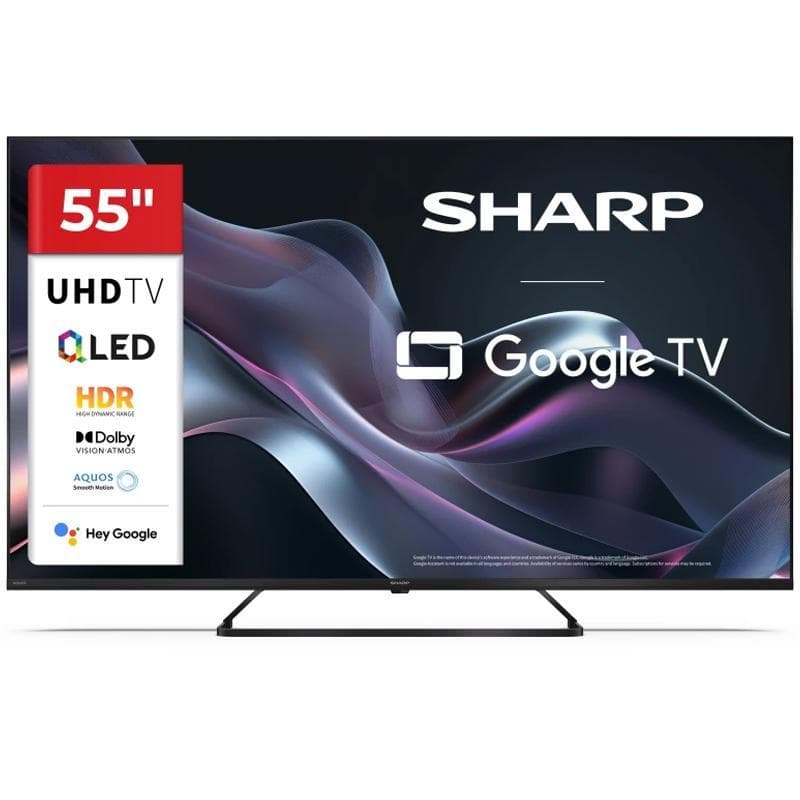 Sharp 55hp6265e - 55 google tv qled 4k - frameless - hdr - audio harman kardon - it - piede centrale