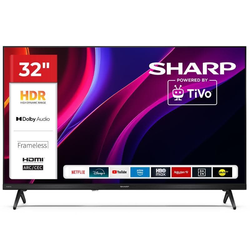 Sharp 32he2245e - 32 smart tv led hd - tivo os - frameless - comp. tv sat - audio dolby digital+ / dts hd - chromecast - black - it