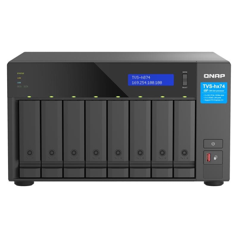 Nas tower qnap hero tvs-h874-i5-32g 8hd nohdd 2.5/3.5+ 2x m.2 pcie 2x2.5gbe 32gb ddr4 ram hdmi intel i5-12400 6core 250w