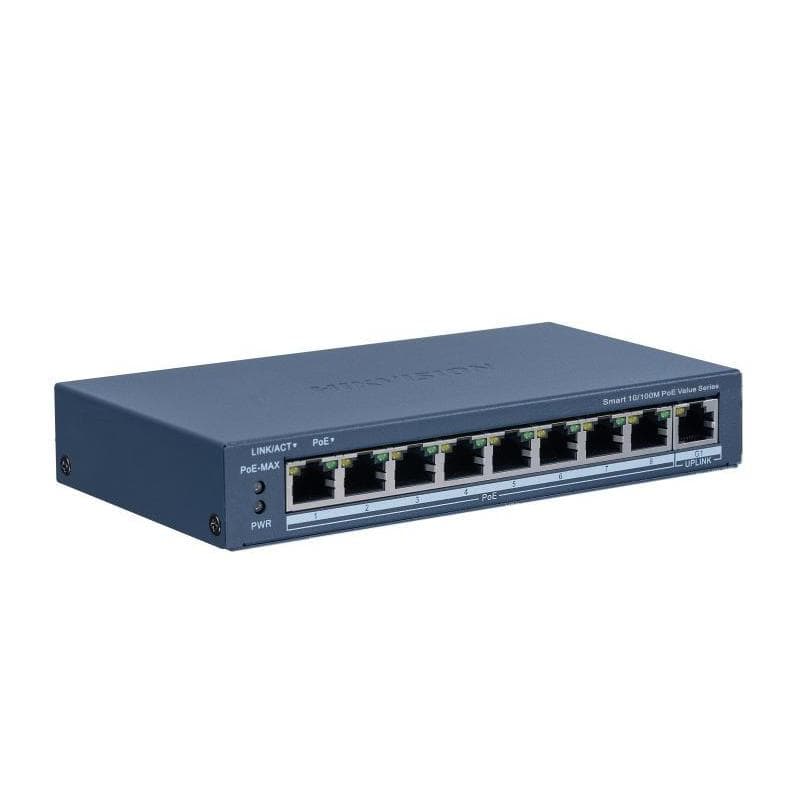 Switch hikvision 8 Ã- 10/100 mbps poe port,1 Ã- 10/100 mbps rj45 port poe power budget 60w, - ds-3e1309p-ei/m