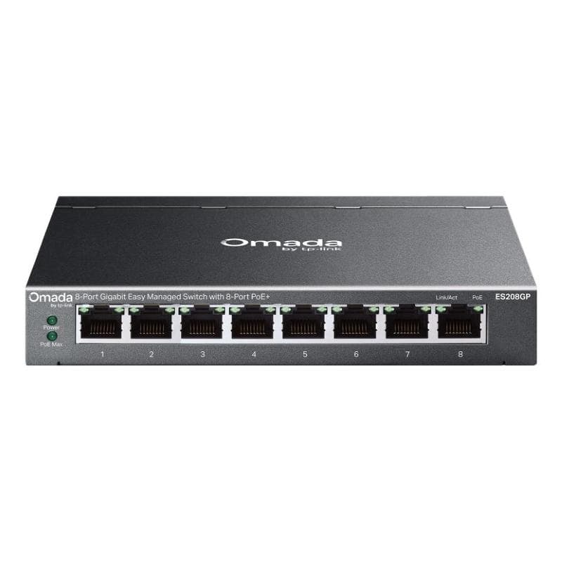 Switch tp-link omada es208gp 8p poe+ (64w) lan gigabit desktop 10/100/1000mbps rj45 desktop easy managed switch