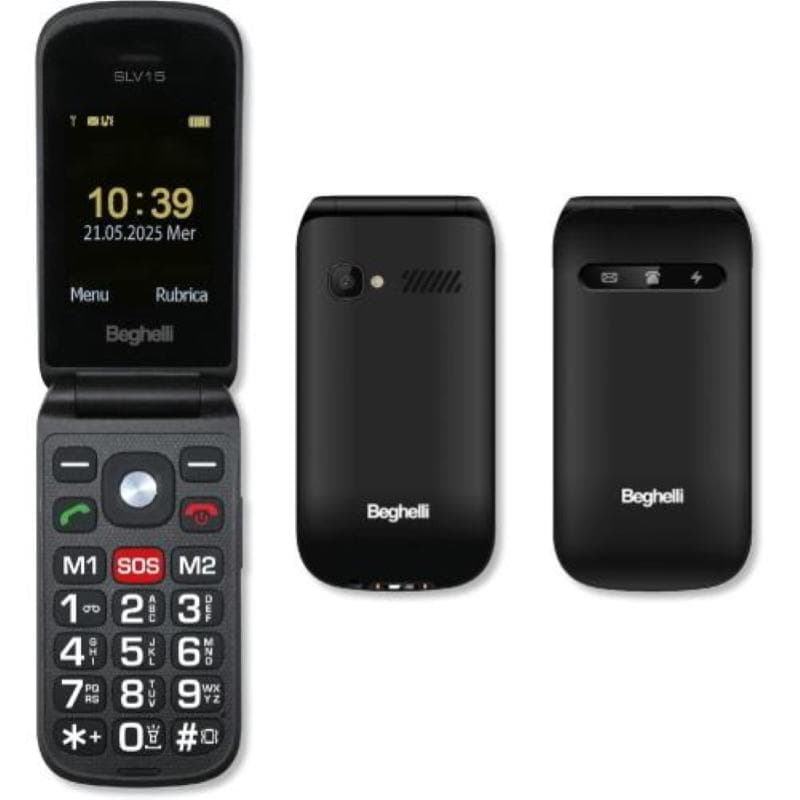 Beghelli slv15n dual sim 2.4 easy phone a conchiglia tasti grandi retroilluminati tasto sos blocco chiamate fotocamera torcia nero