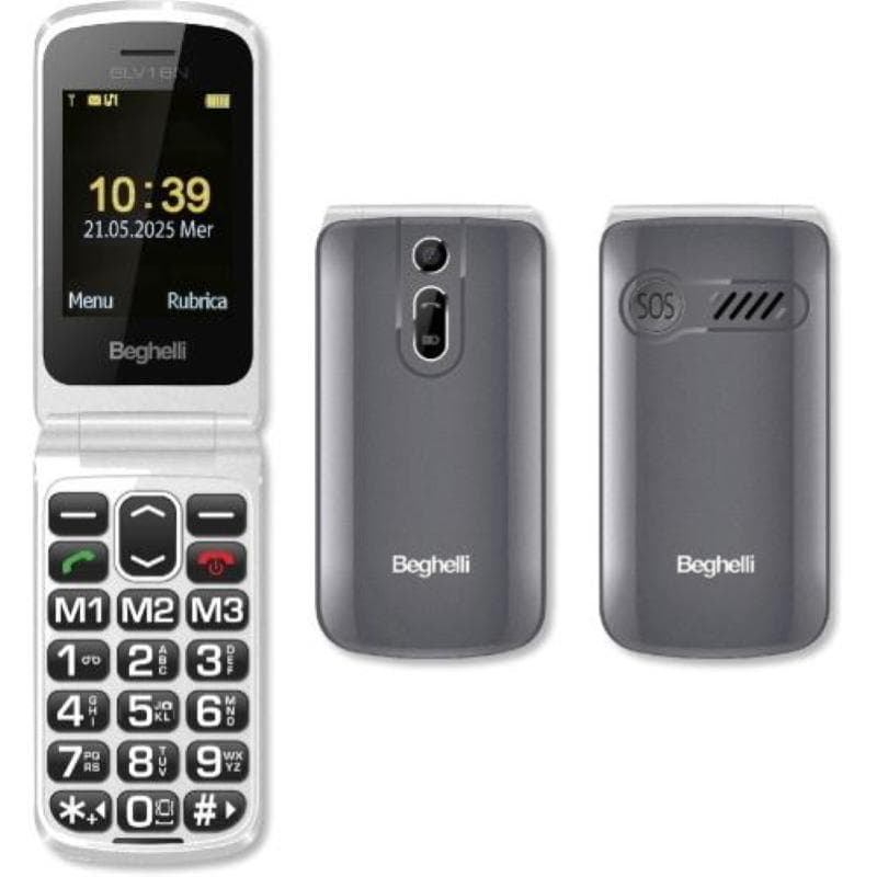 Beghelli slv18n eco dual sim 2.4 easy phone a conchiglia tasti grandi retroilluminati tasto sos blocco chiamate fotocamera torcia radio grigio