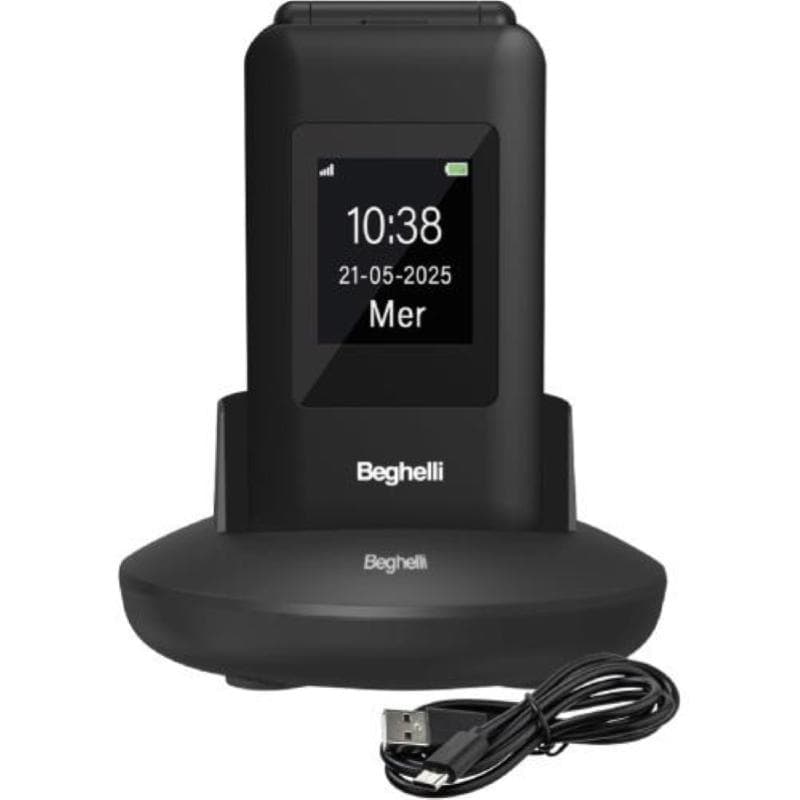 Beghelli slv41 4g eco 2.8 senior phone a conchiglia tasti grandi tasto sos e chiamata rapida volume maggiorato torcia radio fotocamera basetta di ricarica 4g nero