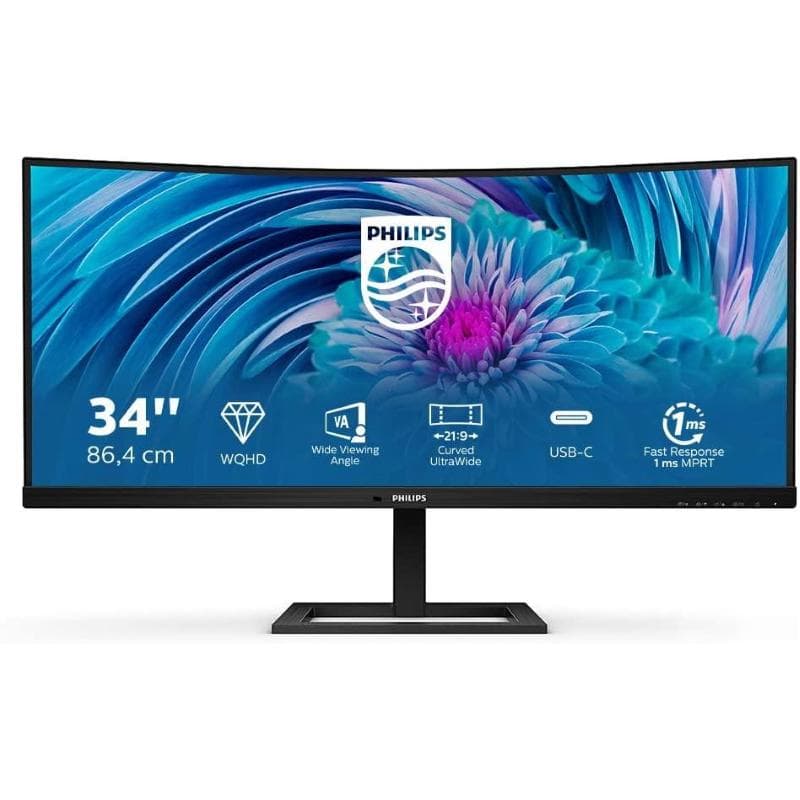 Philips monitor curvo 34 led va 21:9 3440x1440 1ms 350 cdm, usb-c, altezza, dp/hdmi, multimediale