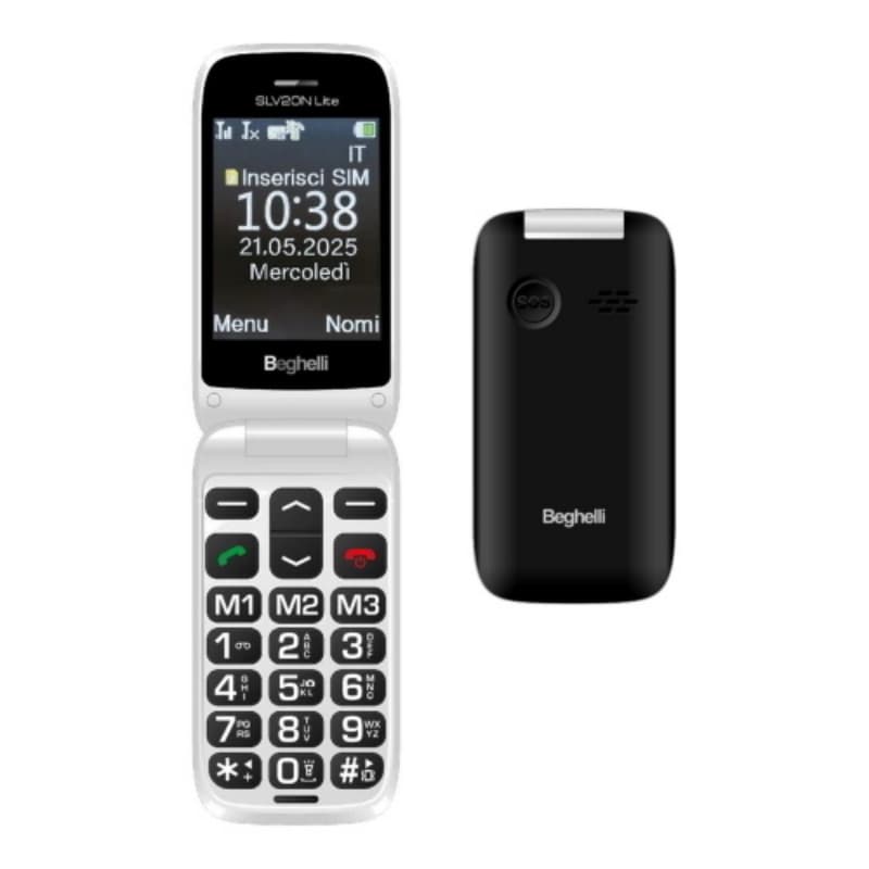 Beghelli salvalavita phone slv20 lite dual sim 2.8 clamshell tasti grandi retroilluminati 3 tasti chiamata diretta volume potenziato tasto sos argento/nero opaco