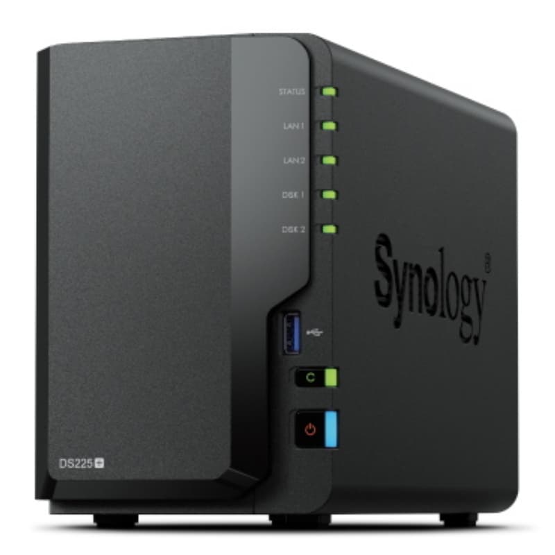 Synology nas tower ds225+ x 2hd 3.5/2.5 sata2/3 - no hd - celeron j4125 -2gb ddr4-1p lan rj45 1gbe