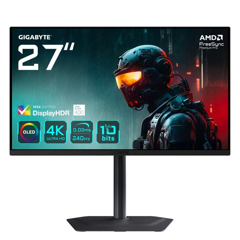 Gigabyte mo27u2 monitor 27 qd-oled 240hz 4k uhd 0,03ms multimediale pivot usb-c 2*hdmi/displayport
