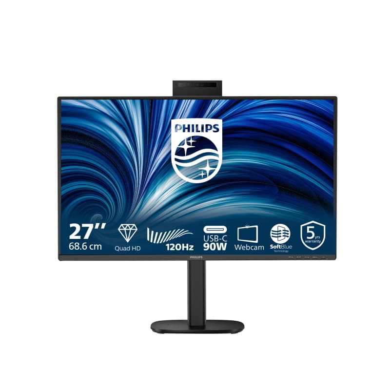 Philips monitor 27 led ips qhd 16:9 4ms 350 cdm, pivot, usb-c hub, webcam, dp/hdmi, multimediale