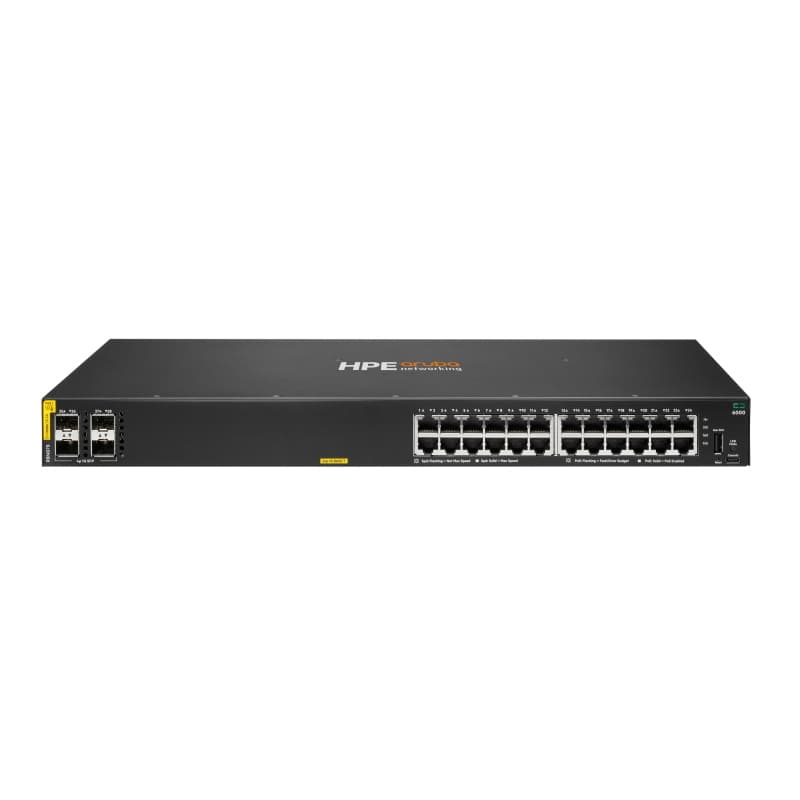 Switch r8n87a r8n87b aruba cx 6000 24 x x10/100/1000 class4 (poe 370w) + 4 x 1gb sfp garanzia a vita limitata