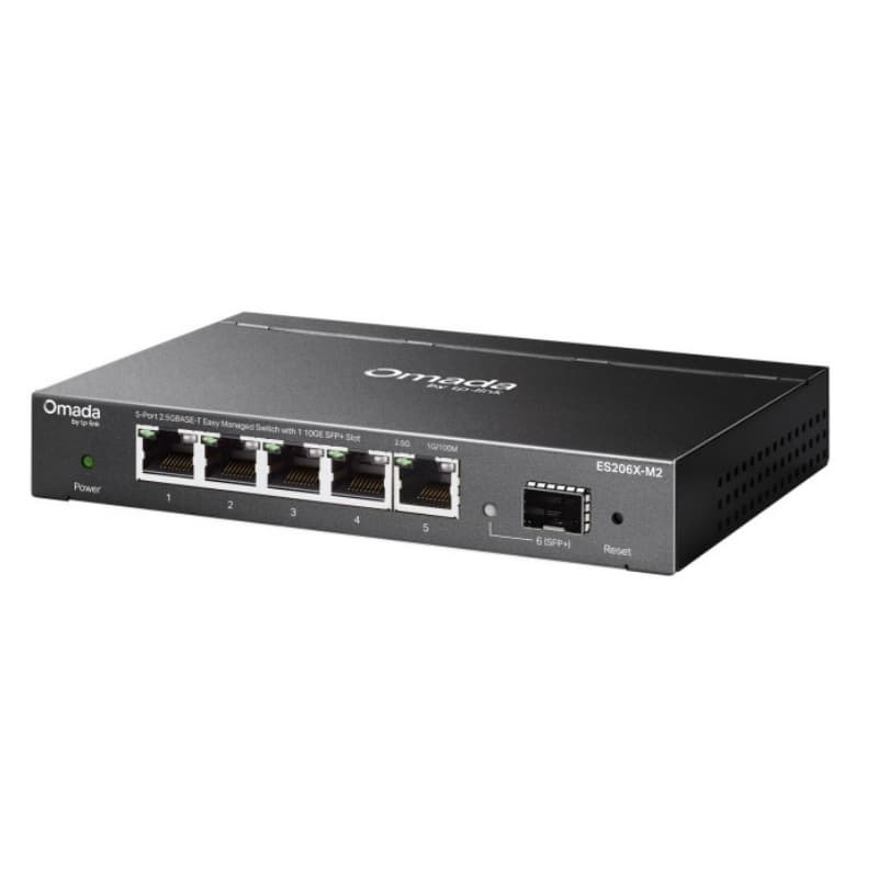 Switch tp-link omada es206x-m2 5p lan 2.5g baset rj45 +1p 10g sfp+ desktop fanless easy managed switch