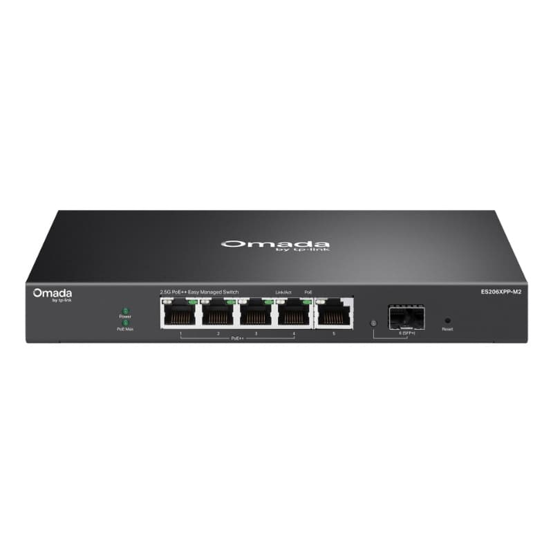Switch tp-link omada es206xpp-m2 5p lan 2.5g baset rj45 (di cui 4x poe++ 120w) +1p 10g sfp+ desktop fanless easy managed switch