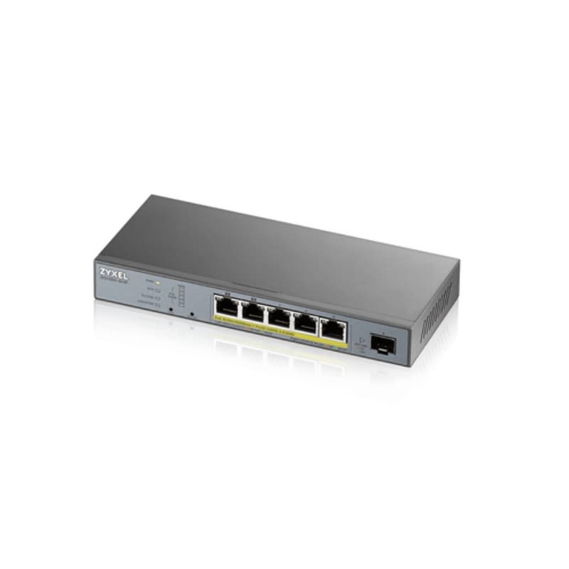 Zyxel switch managed per cctv: 5 porte gigabit poe (budget 60w) + 1 porta sfp, nflex