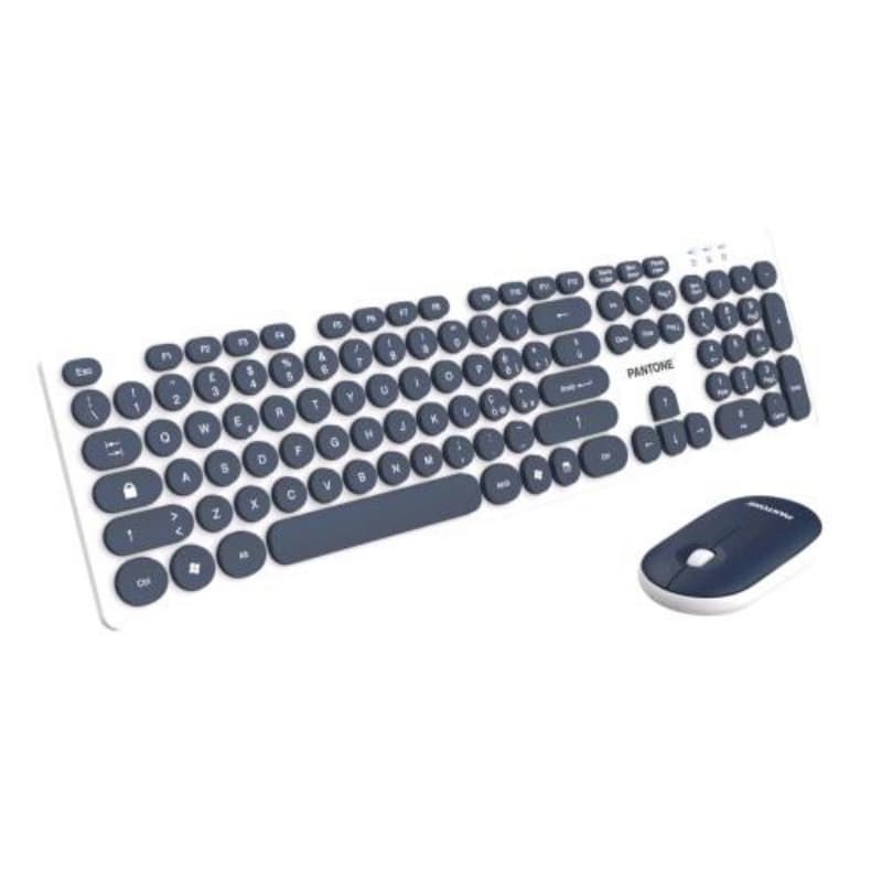 Pantone pt-mk004n kit tastiera full size wireless + mouse 2 tasti dongle usb per connessione bianco navy blu