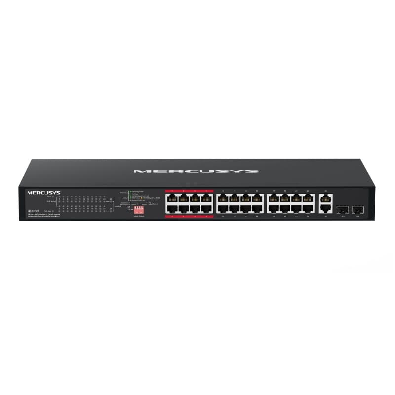 Switch mercusys ms126cp 24p lan poe +2p gigabit rj45+2p combo gigabit sfp compatible with 802.3af/at pds, 293w poe power, 1u 19