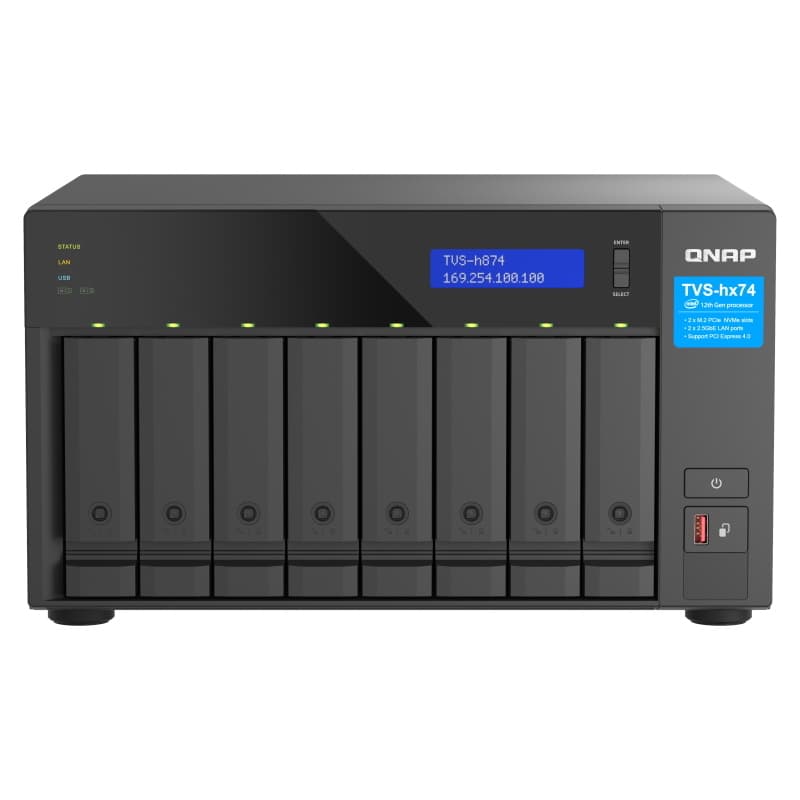 Nas tower qnap hero tvs-h874-i7-32g 8hd nohdd 2.5/3.5+ 2x m.2 pcie 2x2.5gbe 32gb ddr4 ram hdmi intel i7 12core 350w