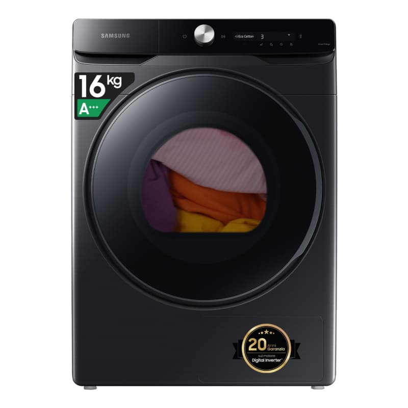 Samsung asciugatrice dv16dg8600bvu3 16kg pompa di calore a+++ wi-fi nero