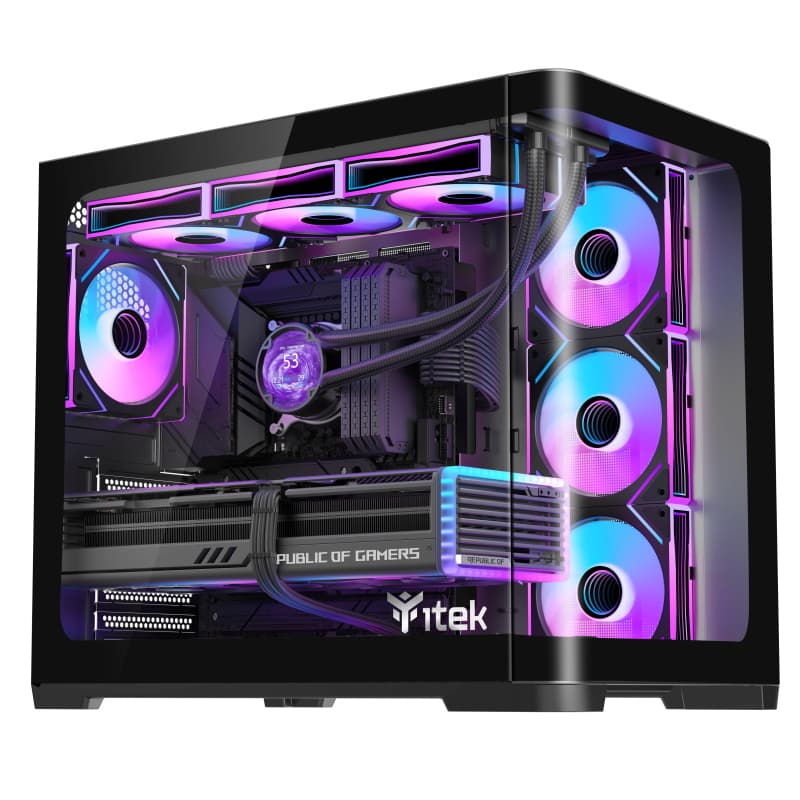 Itek case dark cave curved, gaming tower, atx, 4x12cm argb fan, 2xusb3, type-c, curved temp glass s