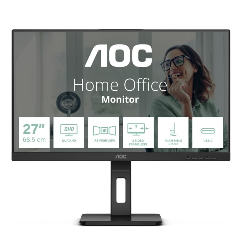 Aoc monitor 27 led ips qhd 16:9 4ms 350 cdm, usb-c, pivot, dp/2hdmi, multimediale