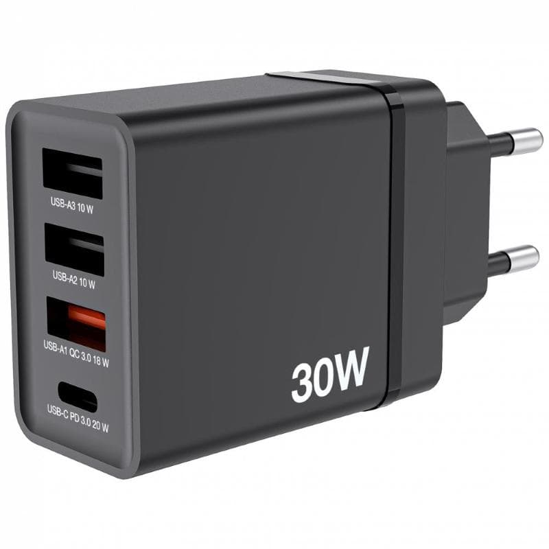 CHR-30EU1 USB Charger 30W with 1 x USB-C� PD 20W / 1 x USB-A QC 3.0 / 2 x USB-A 10W Black (EU)