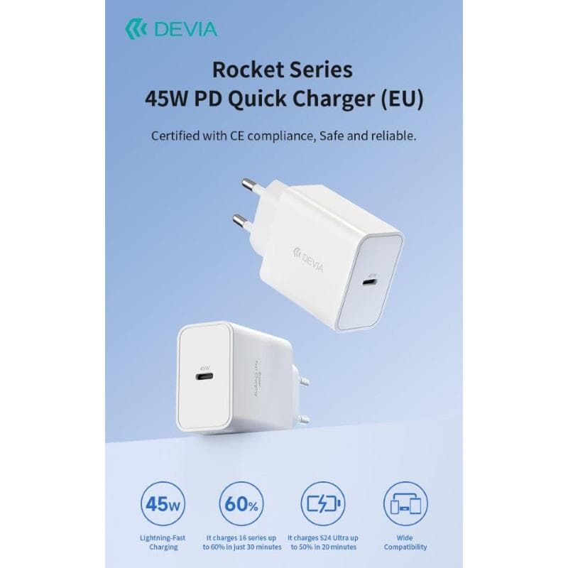 Devia Carica Batterie PD 45 Watt Tipo-C per carica rapida bianco