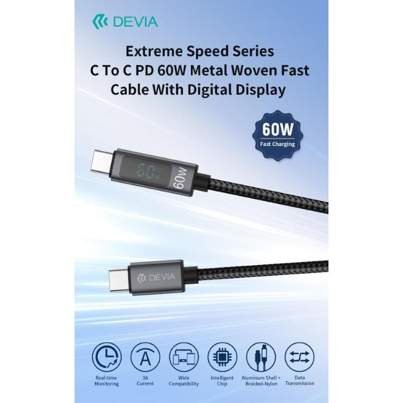 Devia Cavo carica rapida 60W da Tipo C a C con display digitale