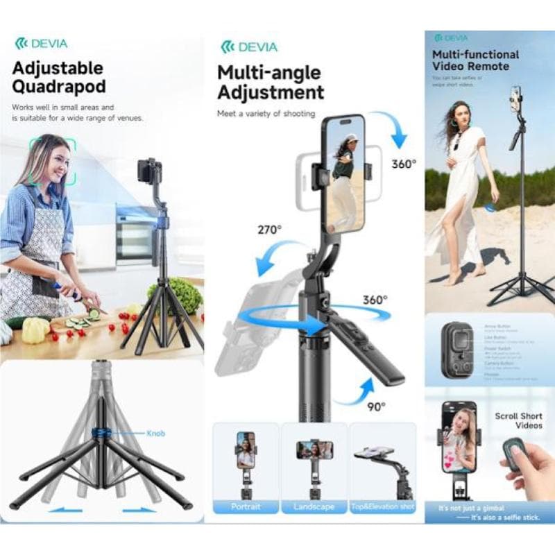 Devia Selfie-Stick con tracciamento del viso Al + supporto per streaming + Telecomando