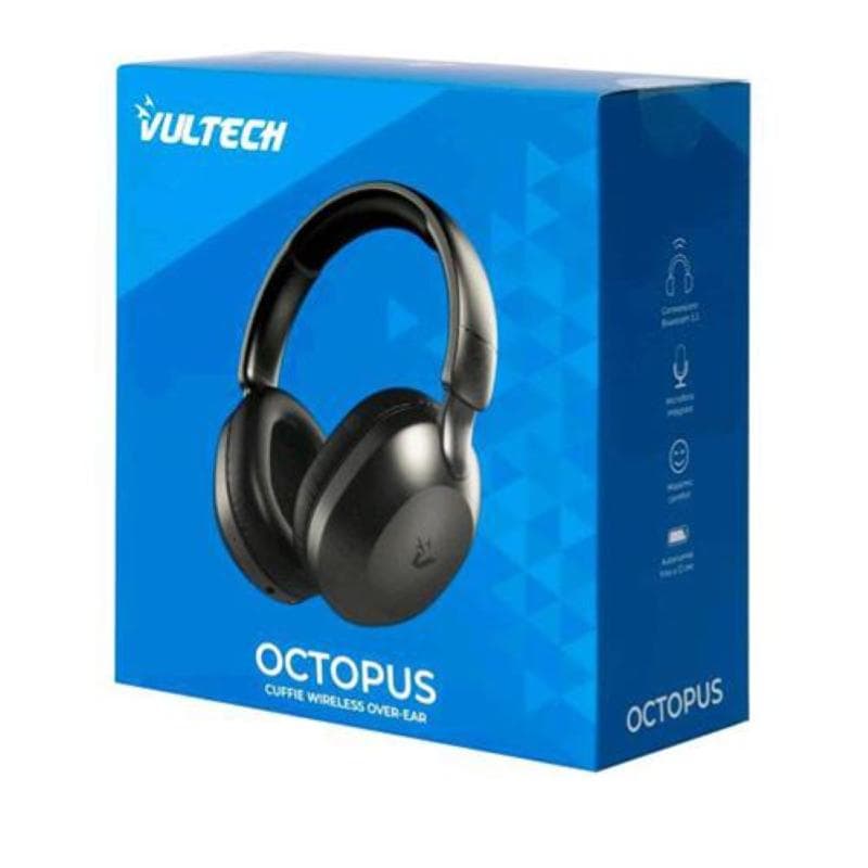 VULTECH CUFFIE BLUETOOTH 5.3 OCTOPUS, NERE CON MICROFONO E CONTROLLO TRACCIA, TYPE C, BATTERIA 300MA