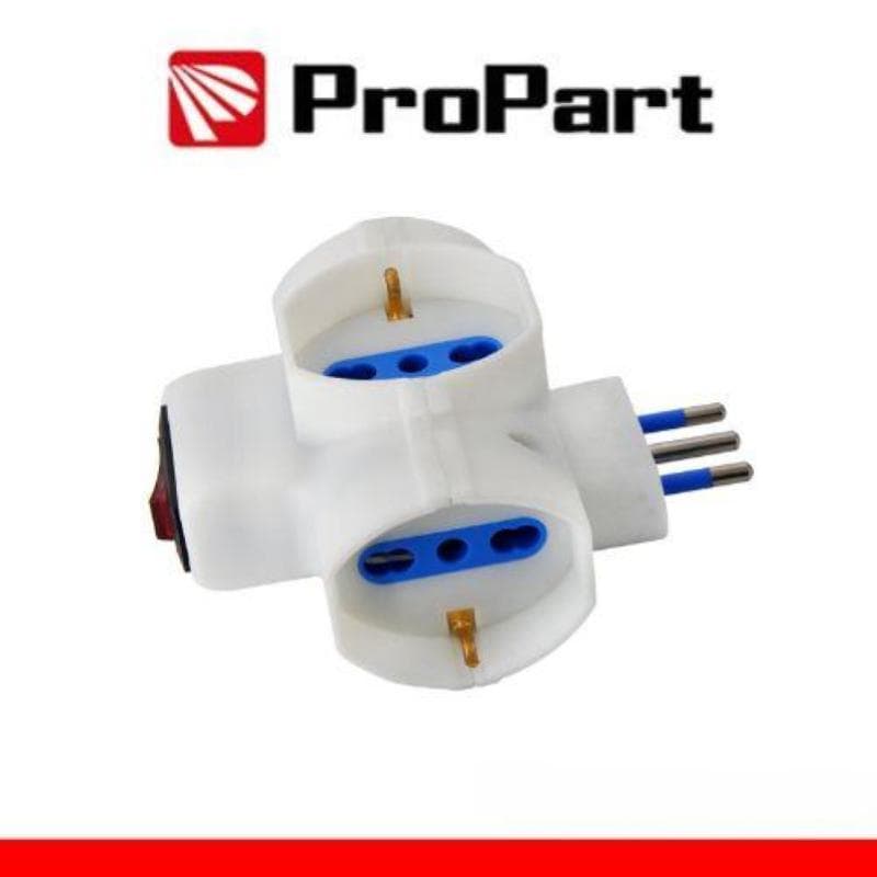 ProPart Adattatore 3 prese 2P+T 10/16A bipasso/Schuko con interrutt. Spina 10A