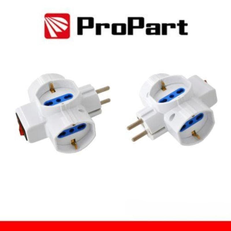 ProPart Adattatore 3 prese 2P+T 10/16A bipasso/Schuko con interrutt. Spina Schuko