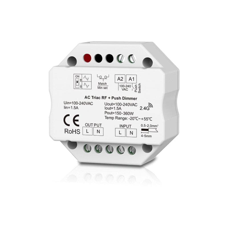 Dimmer LED 1 Canale RF 2.4G + Push 230V �" Taglio di Fase Leading/Trailing
