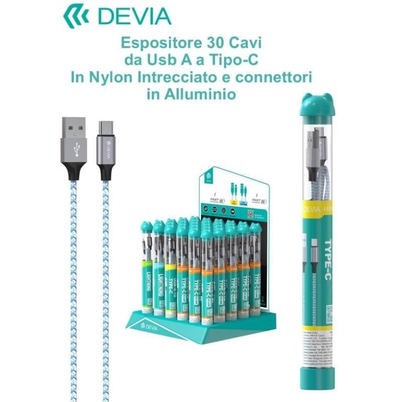 Devia Espositore 30 cavi da Usb-A a Tipo-C in corda intrecciata