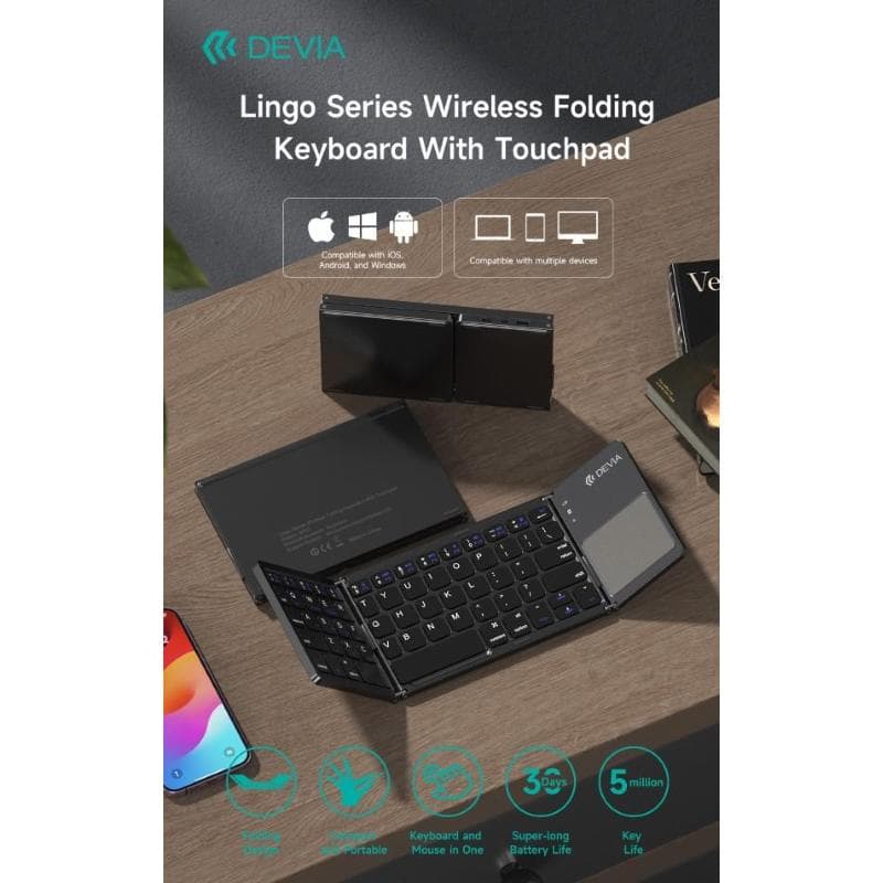 Devia Tastiera e Touchpad bluetooth richiudibile Compatibile Microsoft, Android, Apple