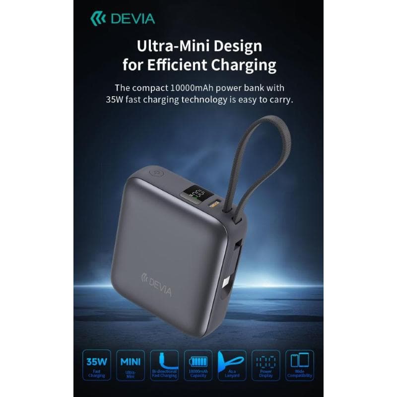 Devia Power Bank Ultra1 carica rapida PD 35W 10.000 mAh con cavo Tipo-C