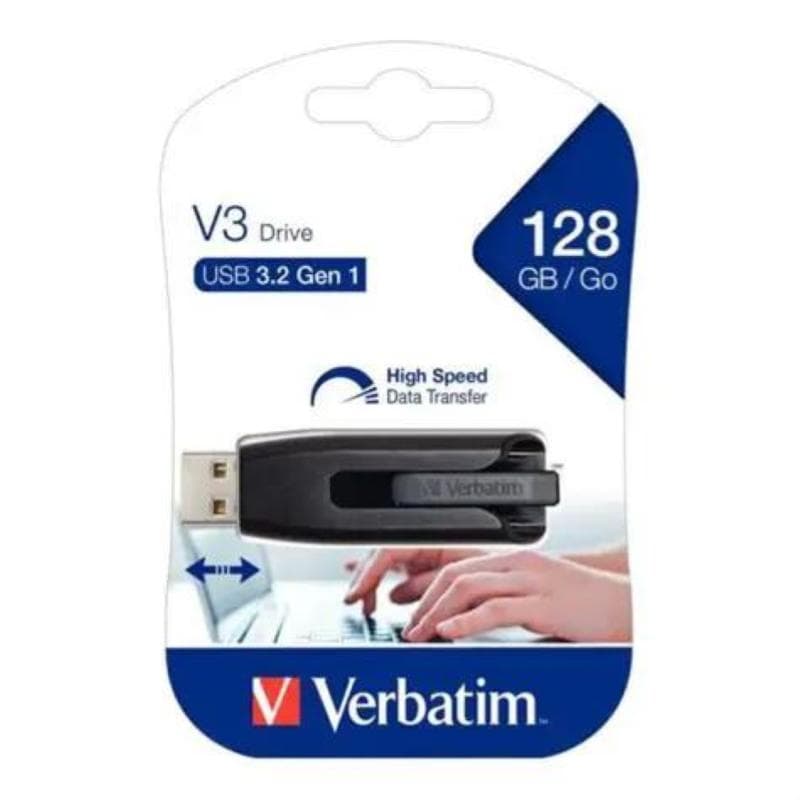 PEN DRIVE 128GB VERBATIM USB 3.2 Gen 1 V3 Slide and Lock Black\Grey 80W\25R