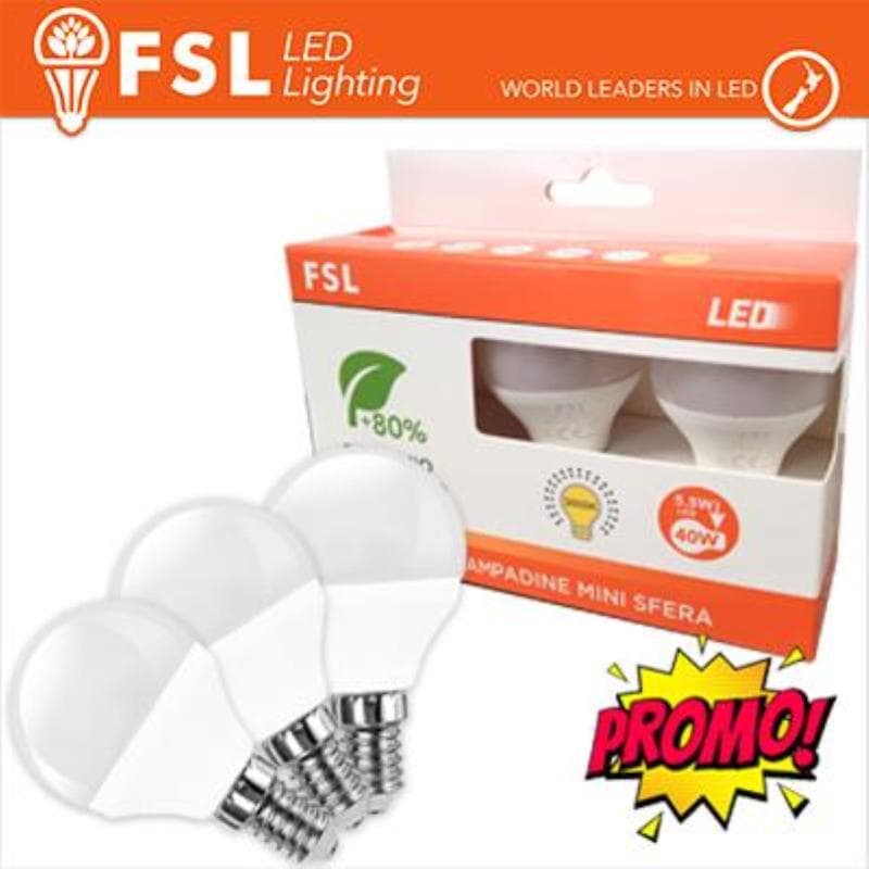 FSL Lampada Mini Sfera E14: Confezione PROMO 3PACK - 6W 4000K