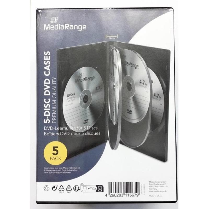 CUSTODIA 22mm DVD 5 posti NERA con 2 inserti no clips Conf.5pz