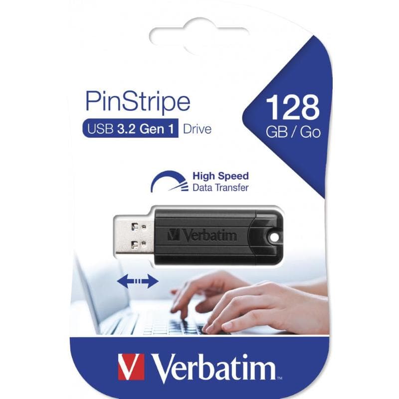 PEN DRIVE 128GB VERBATIM USB 3.2 PinStripe Nera 8R\2.5W