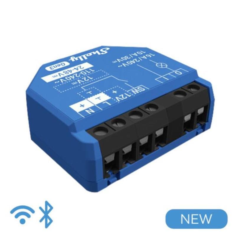 Shelly 1 Gen 3 - Smart Relay 16A  AC/DC WiFi/BT + cont. pulito