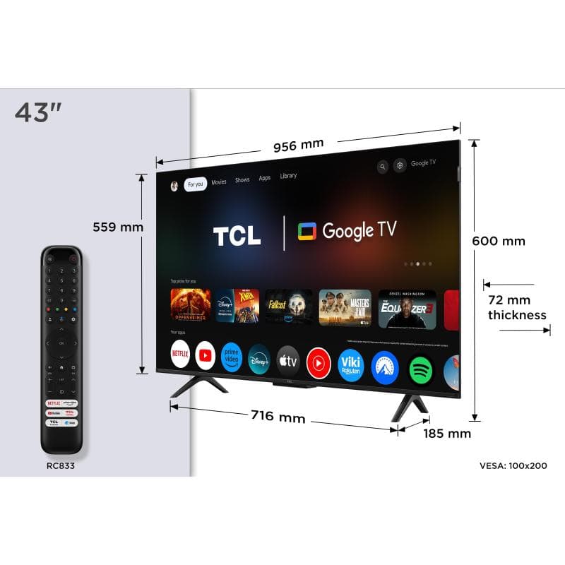 TCL SMART TV 43" QLED UHD 4K NERO GOOGLE TV
