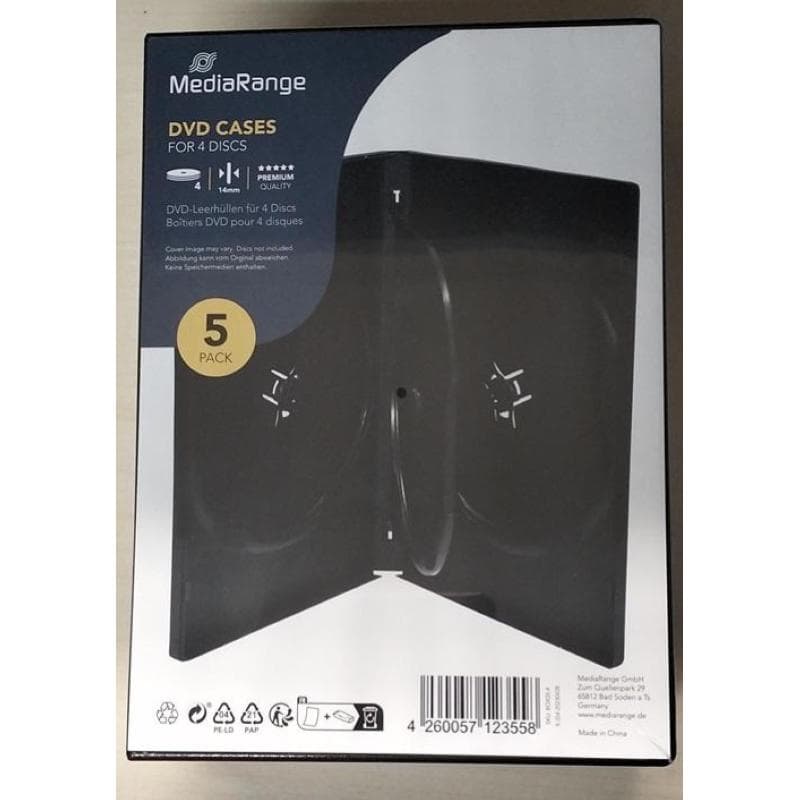 CUSTODIA 14mm DVD QUADRUPLA NERA Conf.5pz MEDIARANGE